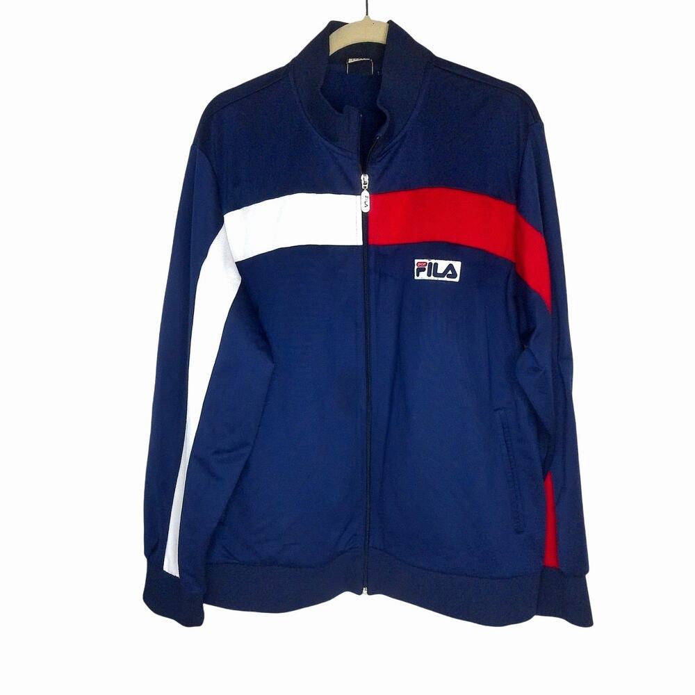 Vintage FILA Colorblock Track Streetwear Jacket Navy Red White Size Large